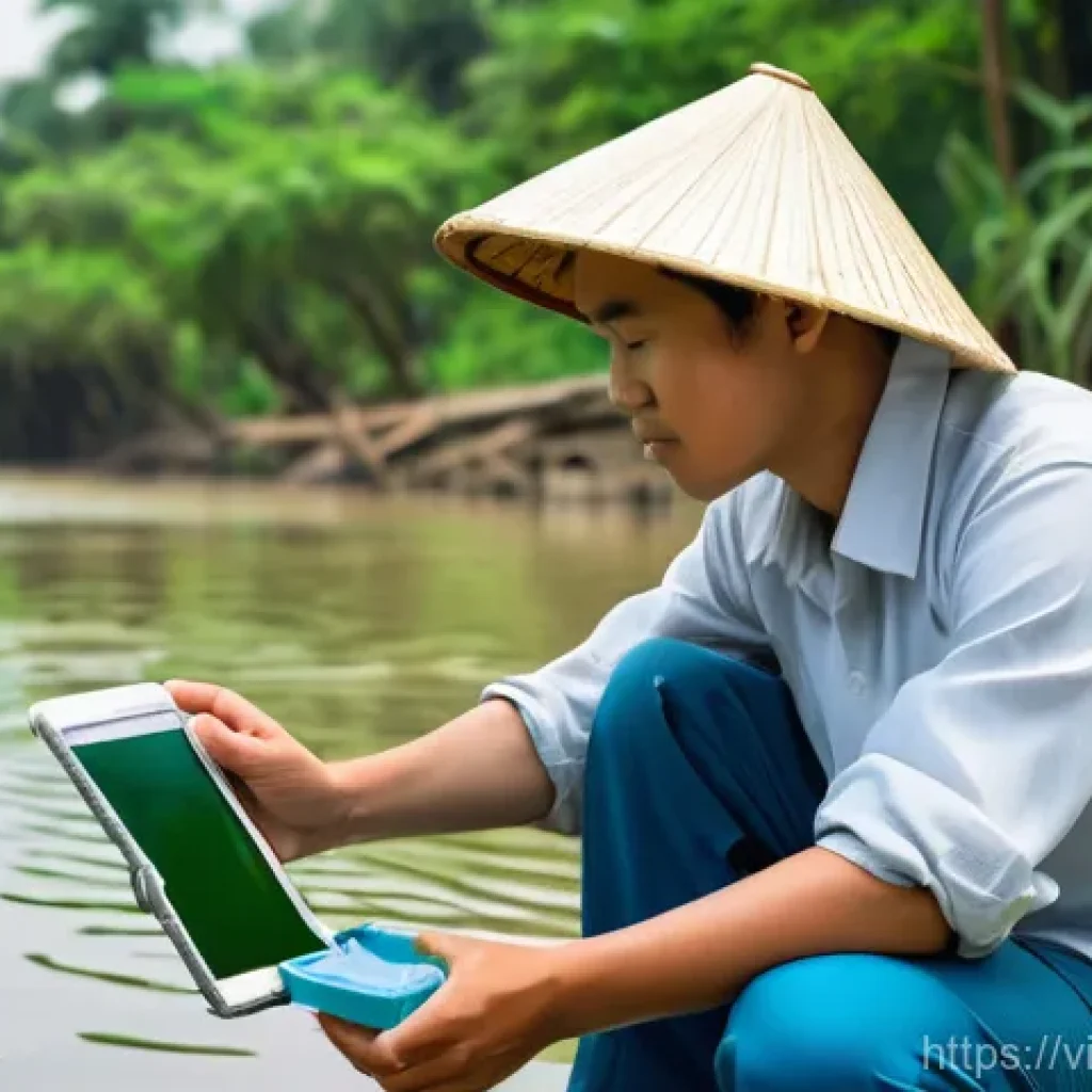 기후변화 시민 과학 프로젝트의 평가 방법 - **Prompt 1: Citizen Scientists Monitoring Water Quality**
"A group of diverse Vietnamese citizen...