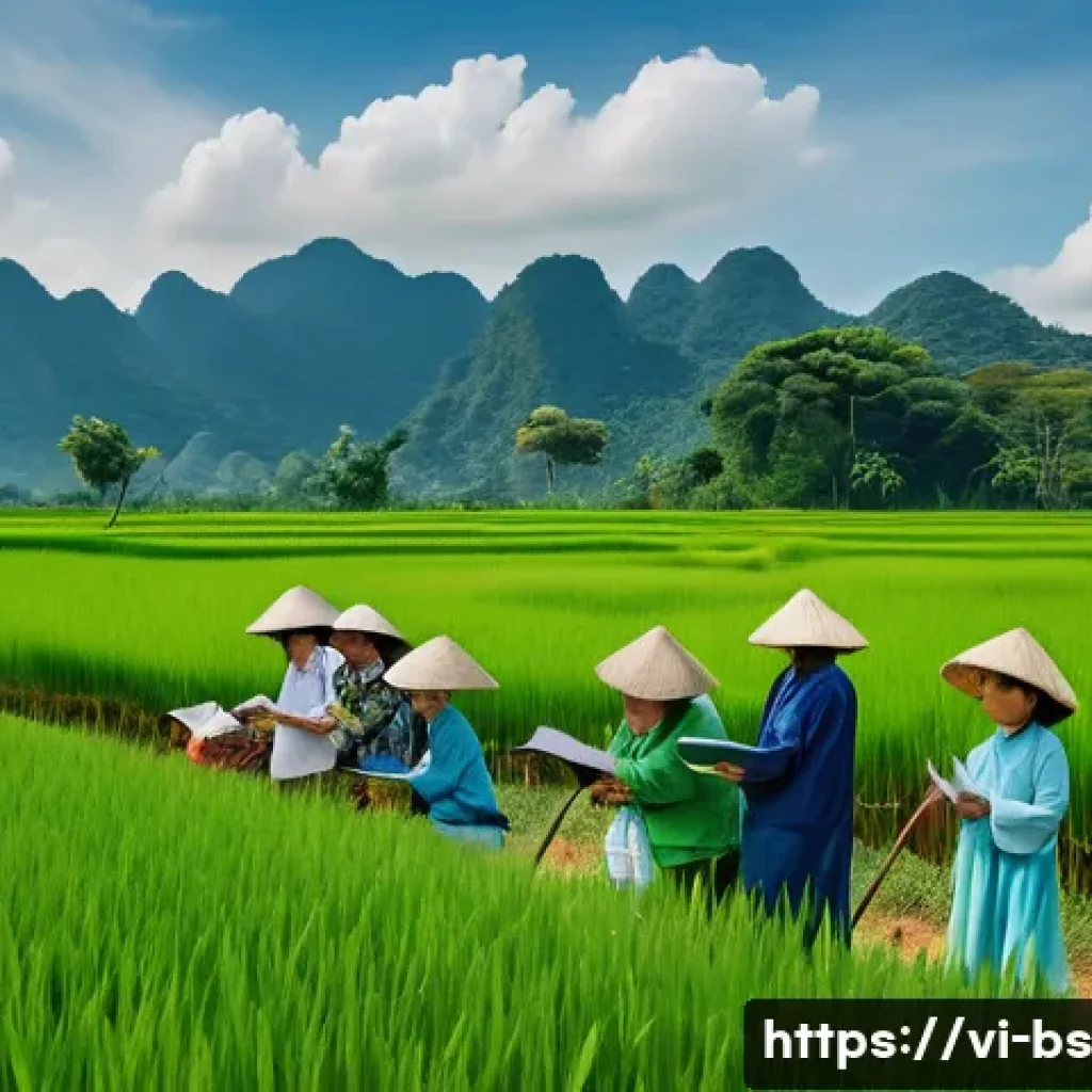기후변화 시민 관측의 필요성과 이점 - A diverse group of Vietnamese villagers, including elderly people, women, and children wearing casua...