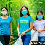 Home 19 시민들이 기후변화 문제 해결에 기여하는 방법 - A vibrant Vietnamese community park scene during a local environmental cleanup event: diverse adults...