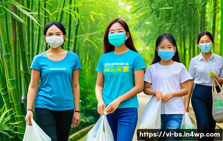 시민들이 기후변화 문제 해결에 기여하는 방법 - A vibrant Vietnamese community park scene during a local environmental cleanup event: diverse adults...