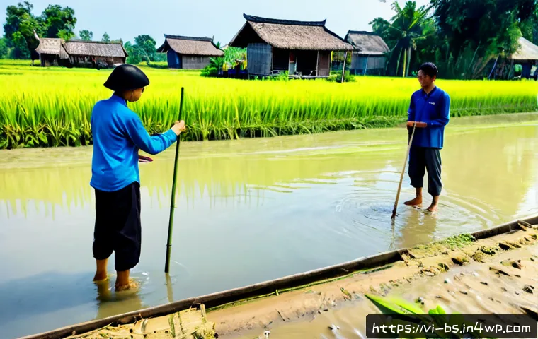 기후변화 시민 관측의 지속 가능한 발전 - Photorealistic community climate observation scene in a Vietnamese Mekong Delta village, three diver...