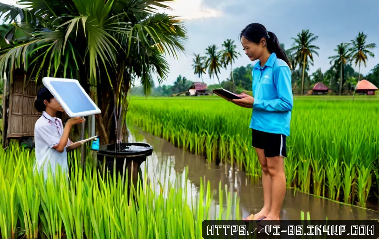 Home 30 기후변화 관측 참여의 정보 접근성 향상 - Photorealistic Vietnamese community weather observation station in a lush Mekong Delta village, an o...